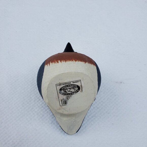 Wooden Carved Bird Figurine Sculpture Blue Brown Home Decorative - Picture 6 of 7